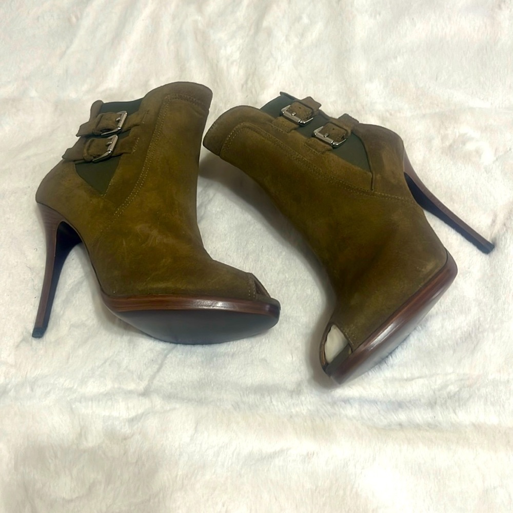 Olive Green Peep Toes Booties